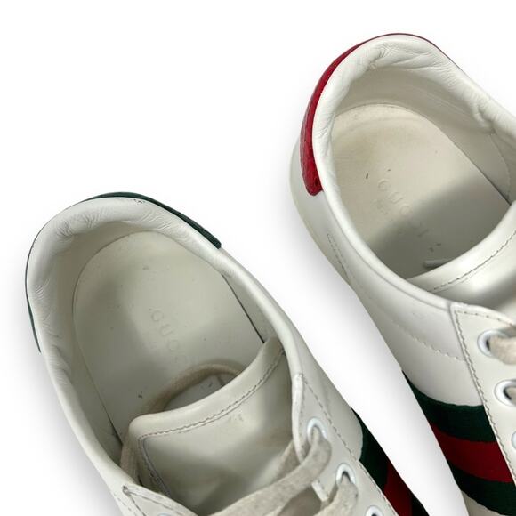 Gucci Ace Web Low Top Sneaker Embroidered Bee Motif White Leather 37.5 Women’s - Picture 6 of 14